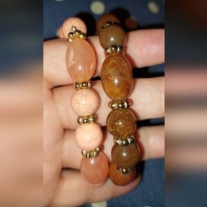 Set Of 2 Brown and Gold Beaded Bracelet Set